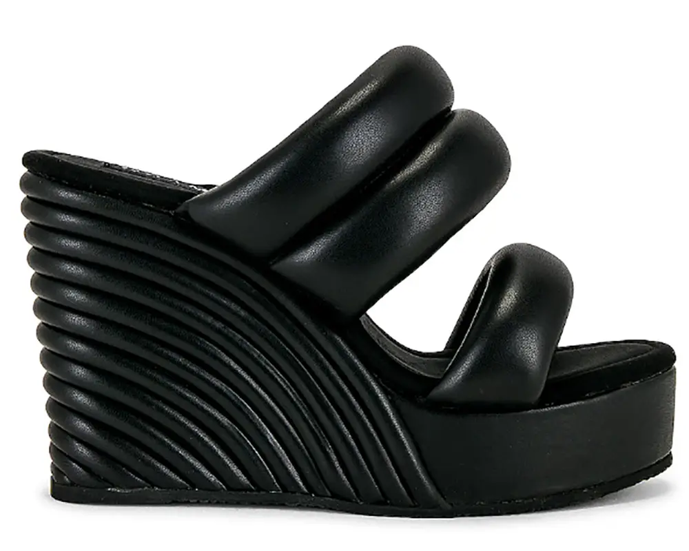 black wedge sandals puffy in style 2024