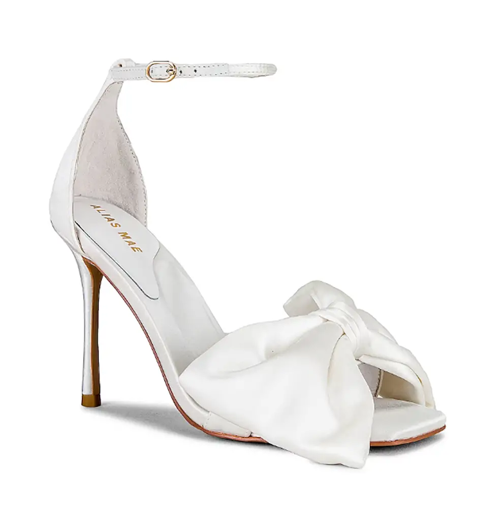 cheap wedding shoes bride white satin heels bow