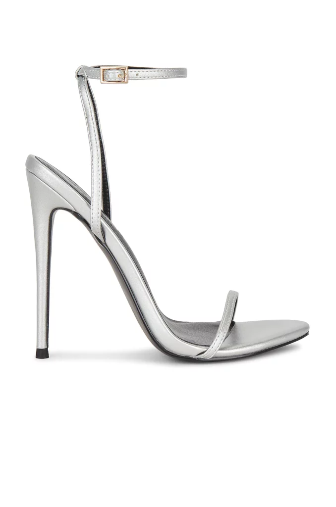 Silver strappy stiletto heel sandals