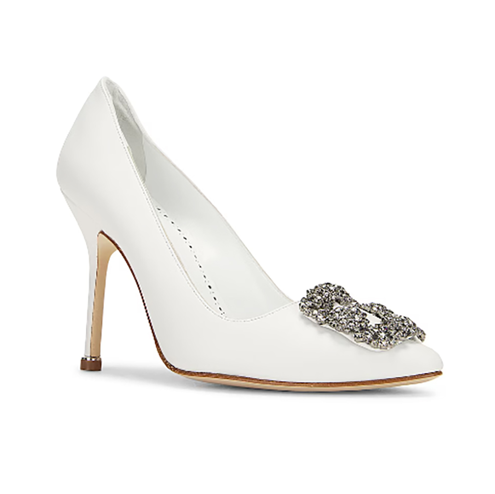 wedding shoes bride high heel white leather crystal Manolo Blahnik