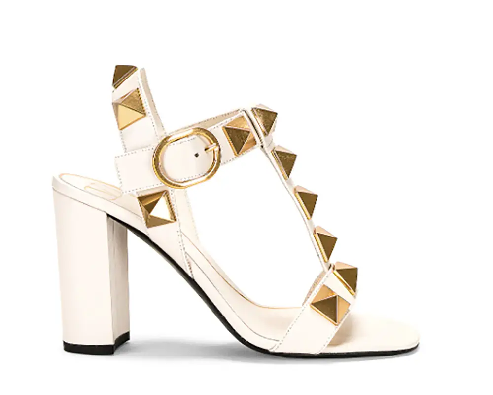 block heel sandals white gold stud valentino garavani