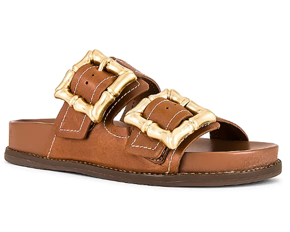 buckle sandals womens tan leather flats