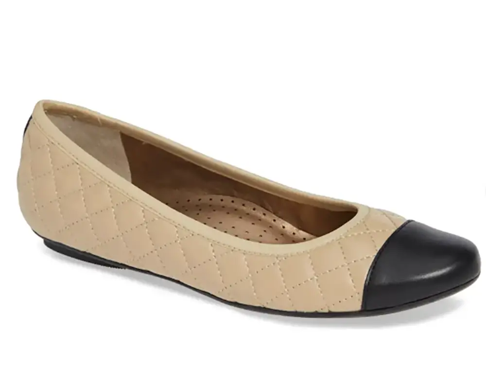 two tone ballet flats womens quilted leather