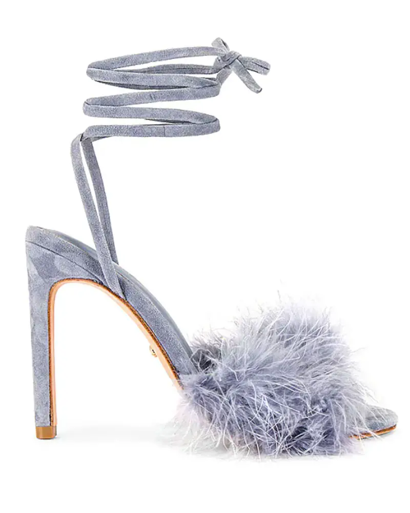 feather high heels sandals blue suede RAYE