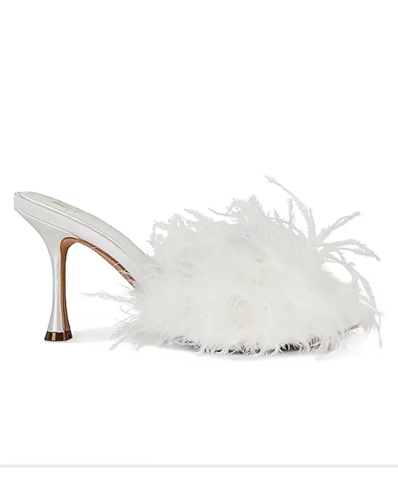 white feather kitten heel sandals