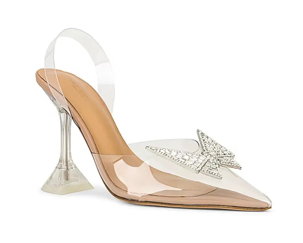 slingback heel pumps clear crystal embellishment