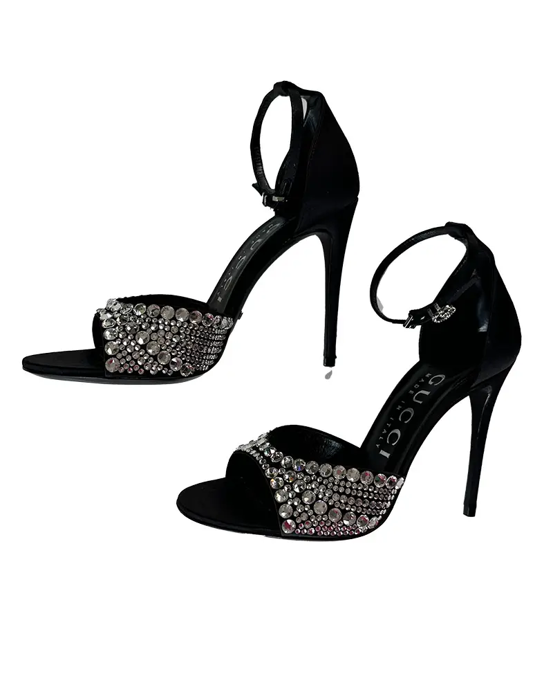 gucci stiletto heel sandals black crystal