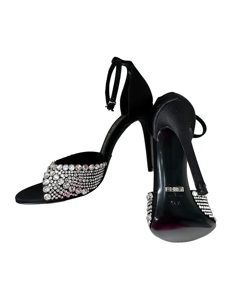 gucci shoes womens high heel sandals black crystal ankle strap