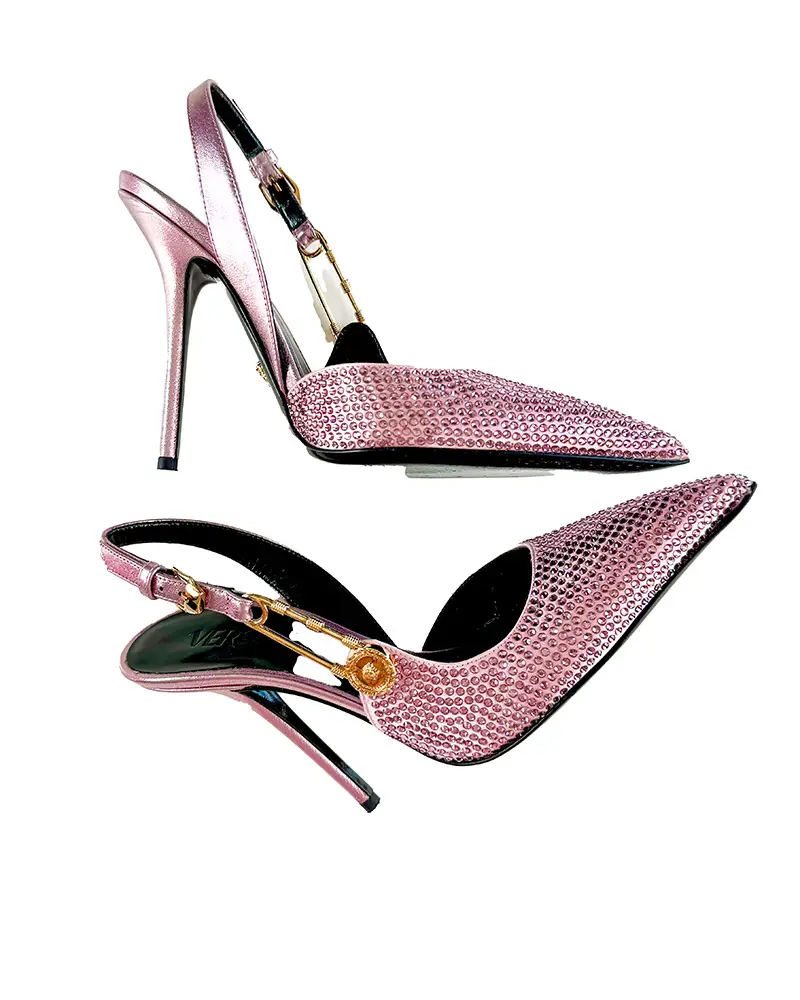 pink crystal versace slingback heel pumps